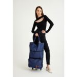 Ent Çanta ENT CANTA Nergis Model Su Geçirmez, Ağır Yüklerde Yardımcı, 2 Tekerli ve Katlanabilir Alışveriş ve Seyahat Çantası - Lacivert - Görsel 5