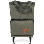 Ent Çanta ENT CANTA Çiğdem Model Su Geçirmez, Ağır Yüklerde Yardımcı, 2 Tekerli ve Katlanabilir Alışveriş ve Seyahat Çantası 600 Denye-Yeşil