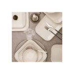 Kütahya Porselen Bone Minas 51 Parça 12 Kişilik Krem Yemek Takımı – Düz ve Sade Platin Fileli Tasarım