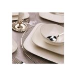 Kütahya Porselen Bone Minas 51 Parça 12 Kişilik Krem Yemek Takımı – Düz ve Sade Platin Fileli Tasarım - Görsel 2