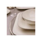 Kütahya Porselen Bone Minas 51 Parça 12 Kişilik Krem Yemek Takımı – Düz ve Sade Platin Fileli Tasarım - Görsel 3