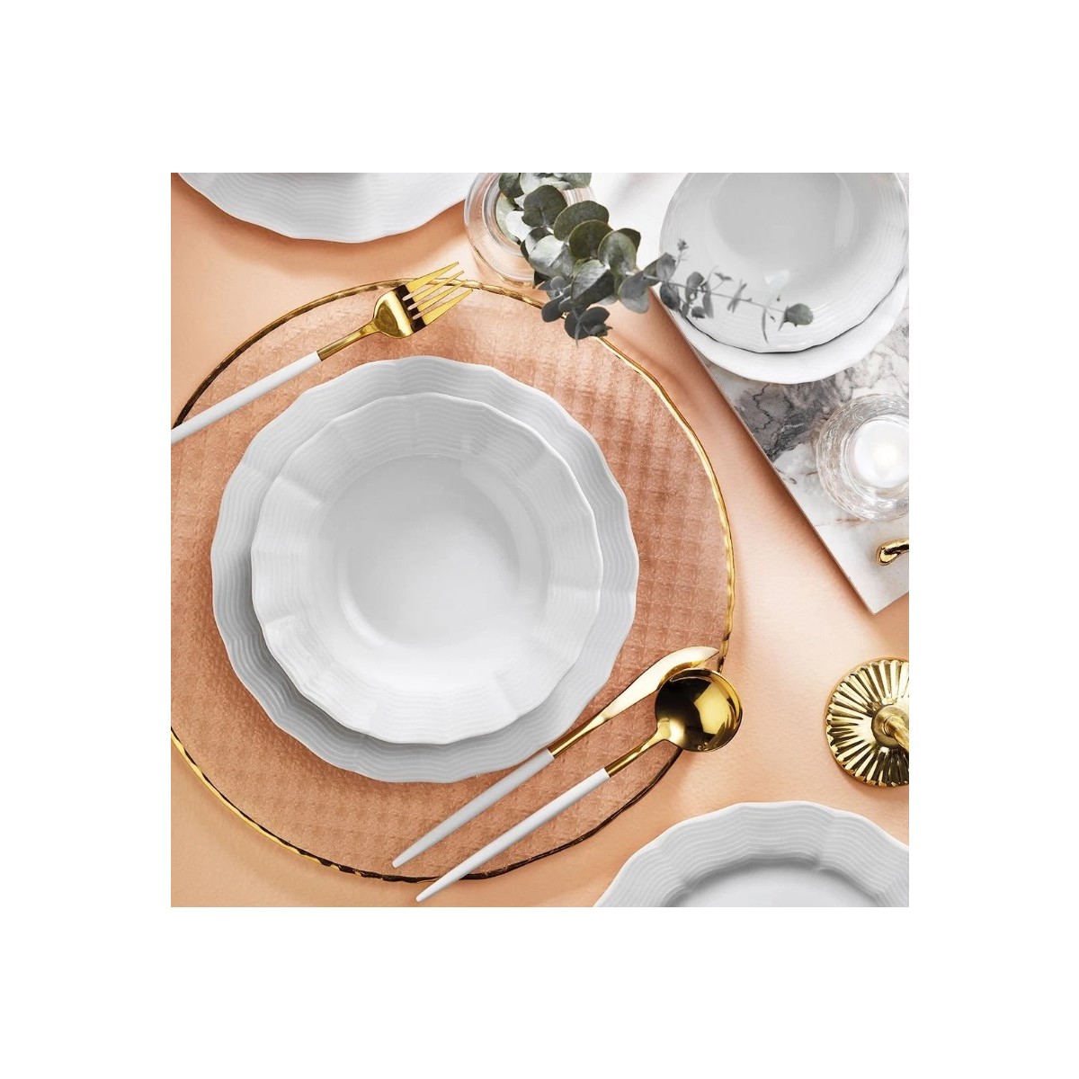 110000597897977.jpg Porland Wavy Beyaz 18 Parça Yemek Takımı - Görsel 1