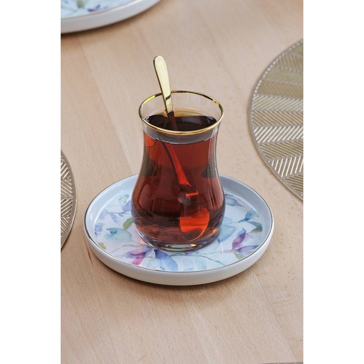 110000617091597.jpg Glore Harmony 12 Parça 6 Kişilik altın Yaldızlı Seramik Çay Takımı - Görsel 1