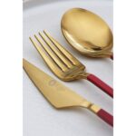 Glore Lizbon 6 Kişilik Çatal Kaşık Bıçak Takımı Gold-Kırmızı - Görsel 3
