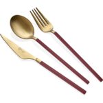 Glore Lizbon 6 Kişilik Çatal Kaşık Bıçak Takımı Gold-Kırmızı - Görsel 4