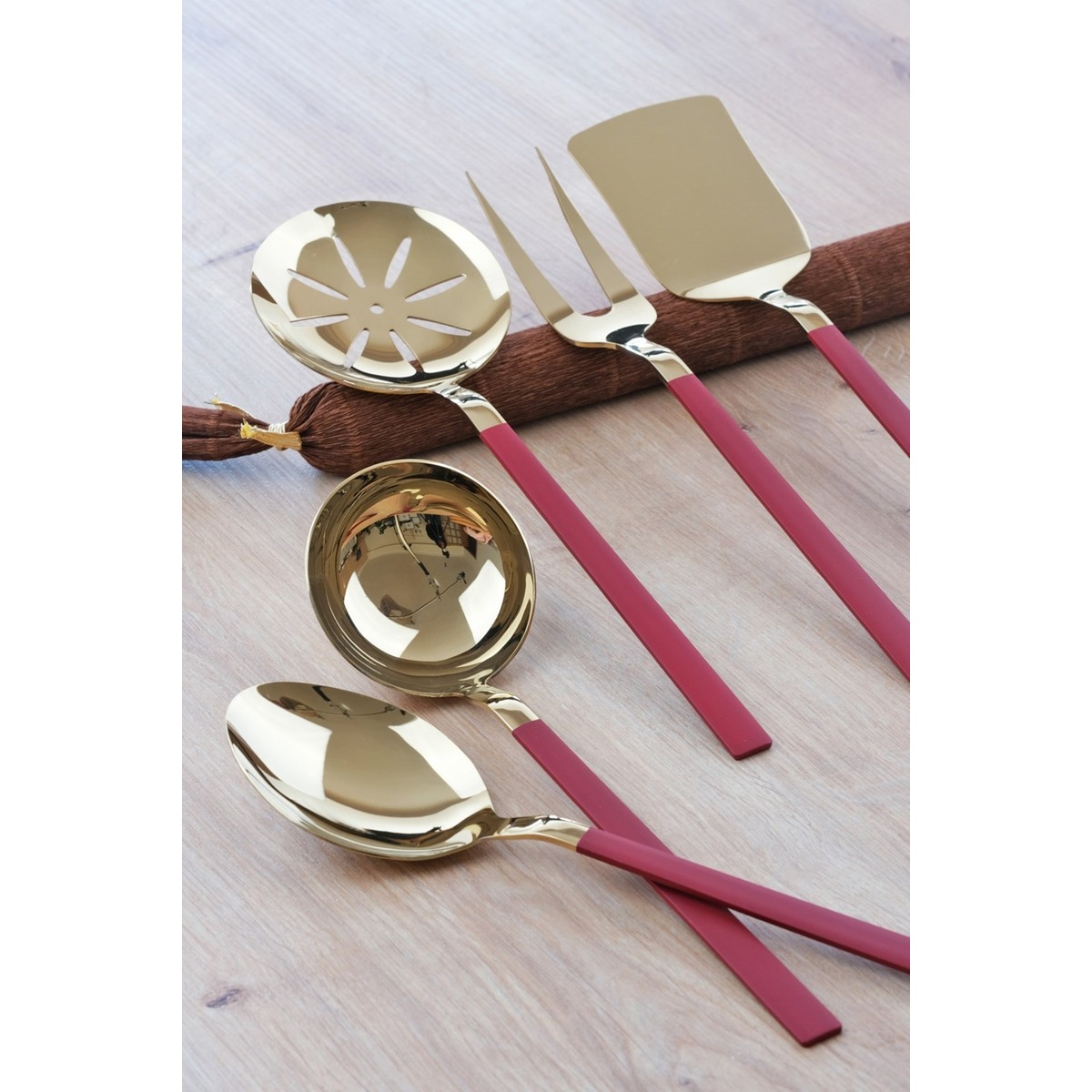 110000624088086.jpg Glore Rio 5'li Sos Servis Seti Parlak Altın Kırmızı - Görsel 1