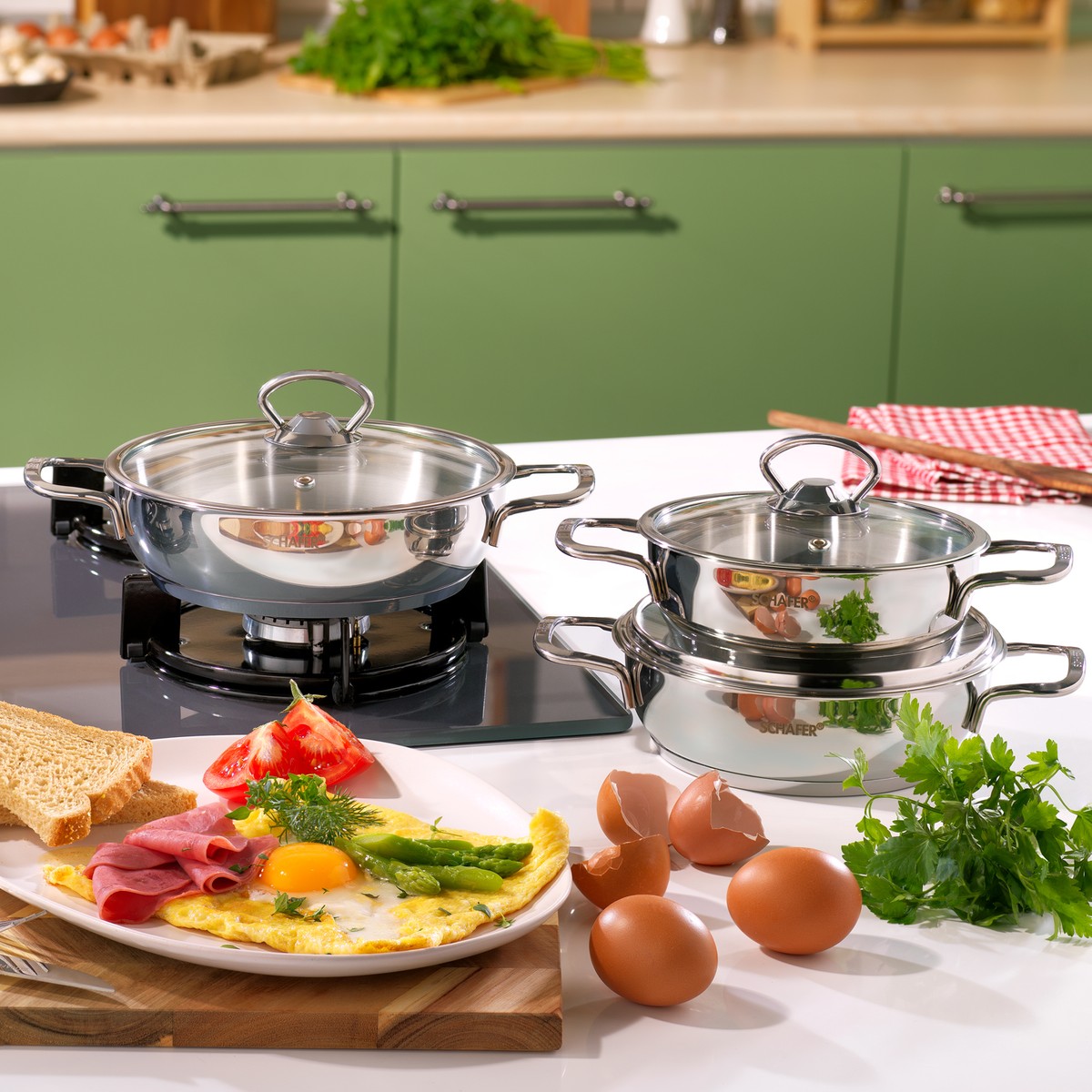 110000627329576.jpg Schafer Cookhaus 6 Parça Çelik Sahan Seti-Gümüş - Görsel 1