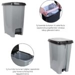Meleni Home Pedallı Gri Banyo Mutfak Çöp Kovası Siyah Kapaklı Slim Pedallı Çöp Kovası 40 Litre - Görsel 2