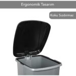 Meleni Home Pedallı Gri Banyo Mutfak Çöp Kovası Siyah Kapaklı Slim Pedallı Çöp Kovası 40 Litre - Görsel 3