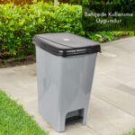 Meleni Home Pedallı Gri Banyo Mutfak Çöp Kovası Siyah Kapaklı Slim Pedallı Çöp Kovası 40 Litre - Görsel 4