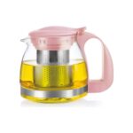 Nishev Renkli Süzgeçli Cam Demlik 700 ml - Pembe