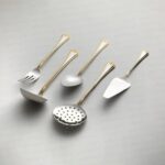 Nehir Fulya Altın Saten Servis Takımı Seti 5 Parça Kepçe Kaşık Kevgir Seti