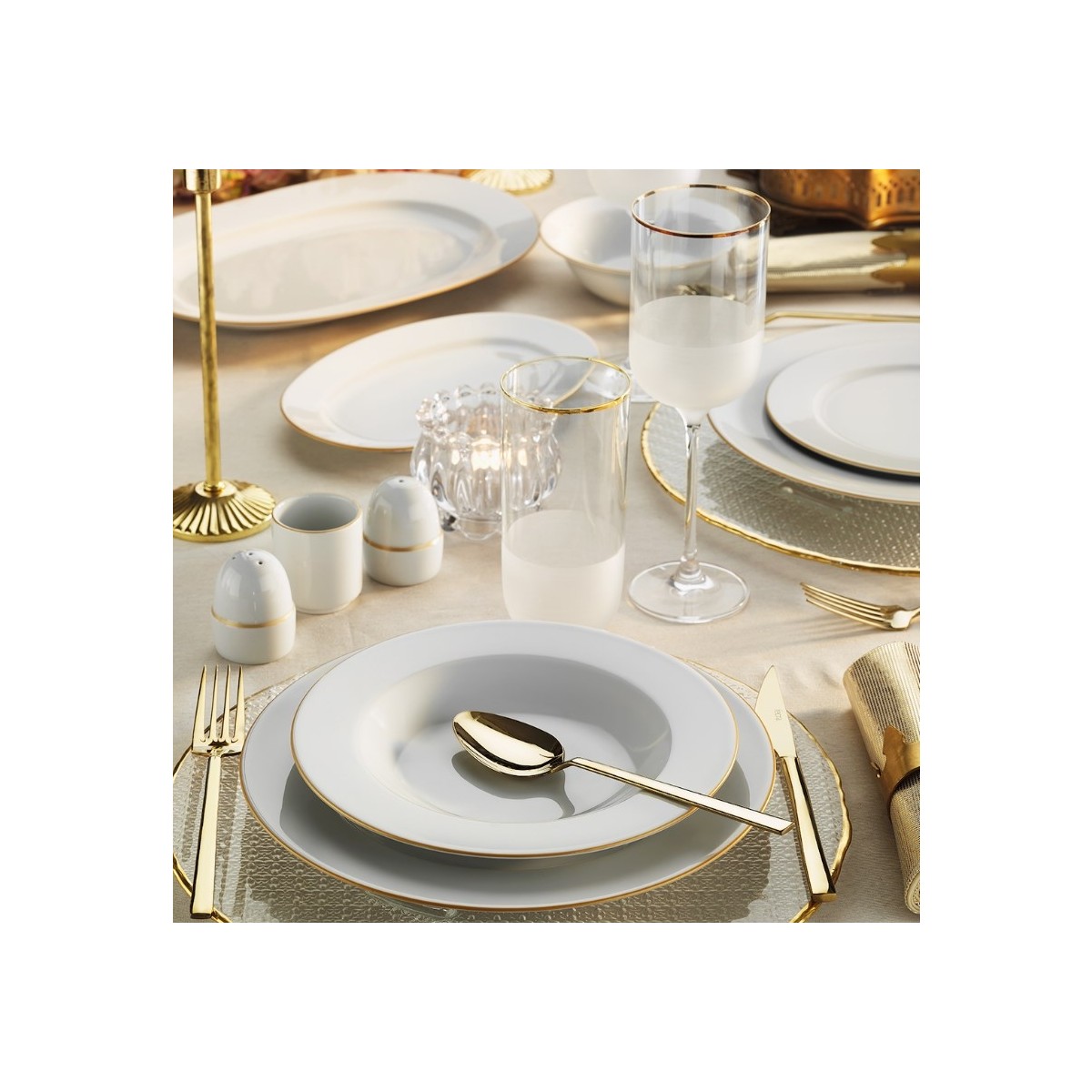 110000649489073.jpg Porland Mina 56 Parça Yemek Takımı Gold Fileli - Görsel 1