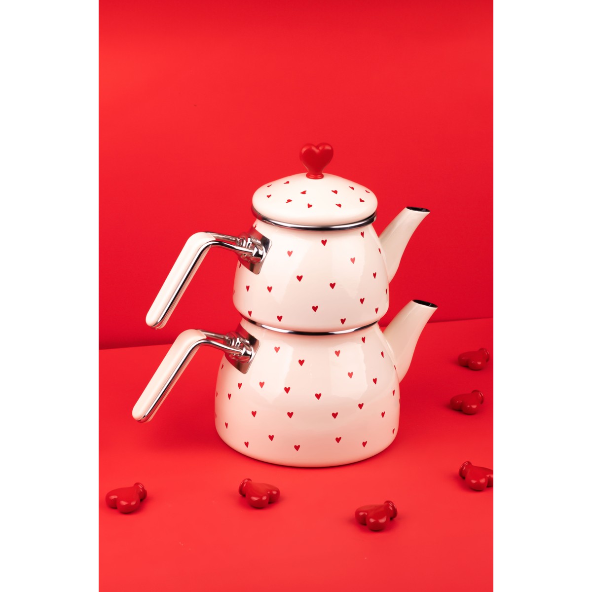 110000649946749.jpg Emaylab Cupid Kalpli Emaye Çaydanlık (Özel Zamak Tepeli, El Yakmayan Kulplu) - Görsel 1