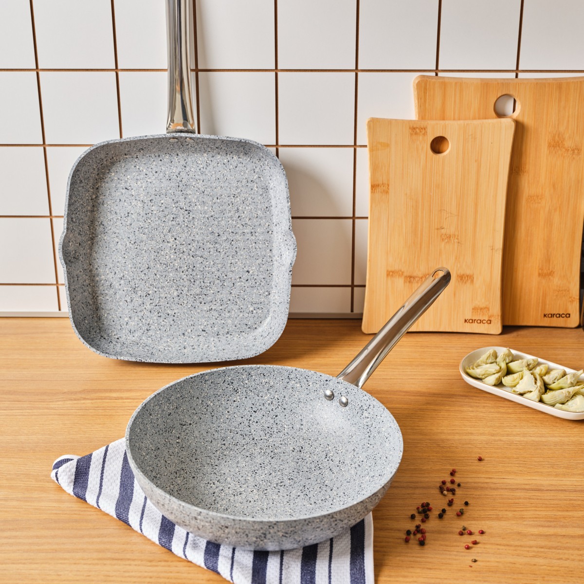 110000653601946.jpg Karaca Biogranit Nare Wok - Grill Set Blue - Görsel 1