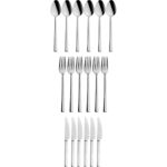 Kitchen Design Lab Parlak Gümüş Pasta Tatlı Kaşık-Çatal-Bıçak Seti, Paslanmaz Çelik Kaşık-Çatal-Bıçak Seti 18 Adet