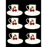 Yzhome 6 Kişilik Beyaz Porselen Fenomen Kiraz Kahve Fincan Takımı Sunum Fincanı