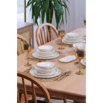 Glore Krem Altın Yaldızlı 27 Parça 6 Kişilik Seramik Yemek Takımı