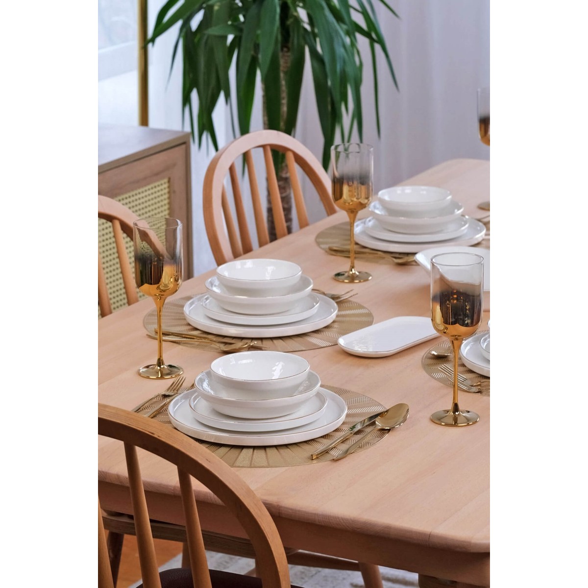 110000661730604.jpg Glore Krem Altın Yaldızlı 27 Parça 6 Kişilik Seramik Yemek Takımı - Görsel 1