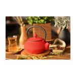 Taşev Bambum Linden - Sümbül 800 Ml Kırmızı Döküm Çaydanlık - Görsel 4