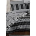 My Story Lastikli Çarşaflı Çift Kişilik Nevresim Takımı Çizgili Siyah - Görsel 5