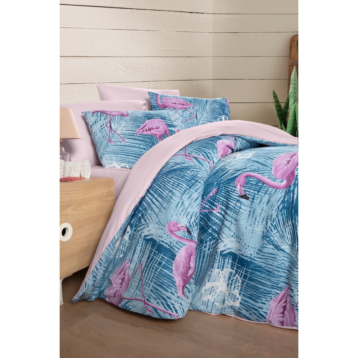 110000666841755.jpg My Story Lastikli Çarşaflı Çift Kişilik Nevresim Takımı Flamingo - Görsel 1