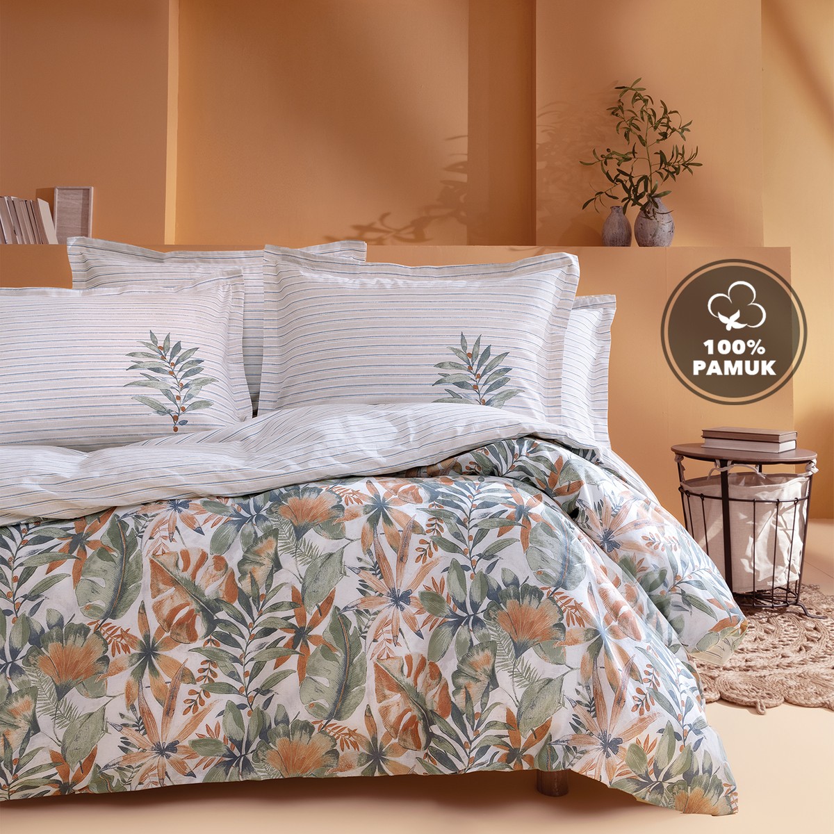 110000669631265.jpg Yataş Amy Çift Kişilik Ranforce Nevresim Takımı - Turuncu - Görsel 1