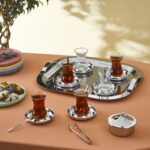 Karaca Timeless Platin Çelik Tepsili 40 Parça 12 Kişilik Çeyiz Çay Seti