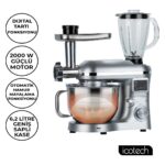 Icotech SM50 Gümüş LED Ekranlı Hamur Mayalama Kıyma Çekme Blender 2000W 6,5 Litre Stand Mikser Mutfak Şefi Hamur Yoğurma Makinesi - Görsel 2