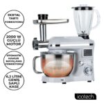 Icotech SM50 Beyaz LED Ekranlı Hamur Mayalama Kıyma Çekme Blender 2000W 6,5 Litre Stand Mikser Mutfak Şefi Hamur Yoğurma Makinesi - Görsel 2