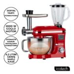 Icotech SM50 Kırmızı LED Ekranlı Hamur Mayalama Kıyma Çekme Blender 2000W 6,5 Litre Stand Mikser Mutfak Şefi Hamur Yoğurma Makinesi - Görsel 2