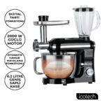 Icotech SM50 Siyah LED Ekranlı Hamur Mayalama Kıyma Çekme Blender 2000W 6,5 Litre Stand Mikser Mutfak Şefi Hamur Yoğurma Makinesi - Görsel 2