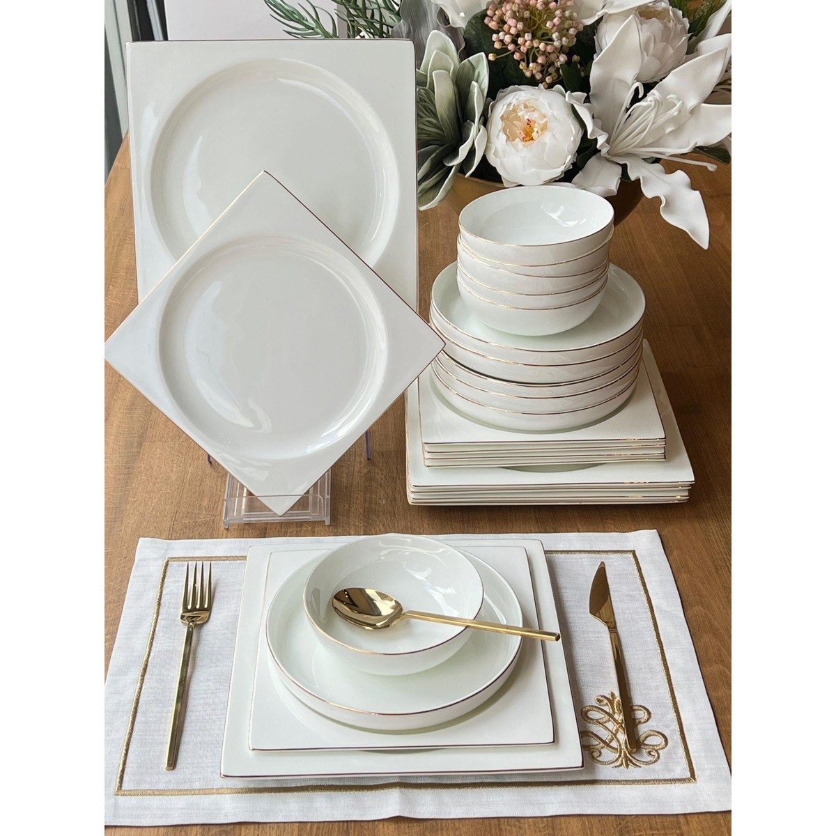 110000677240079.jpg Rossev Yemek Takımı Modern Kare 24 Parça 6 Kişilik - Görsel 1