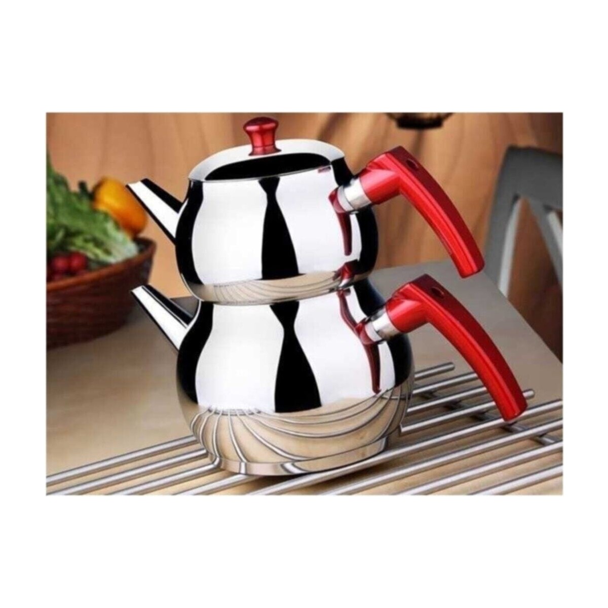 110000681716016.jpg Ems Çelik Küre Paslanmaz Çelik Çaydanlık Kendinden Süzgeçli Küçük Boy Beyaz - Görsel 1