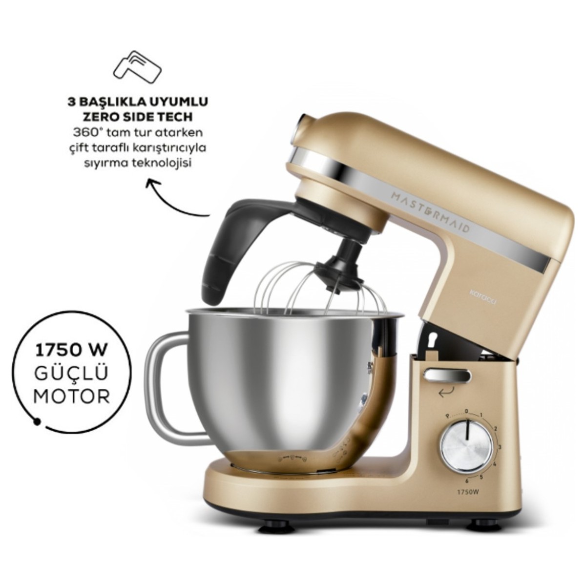 110000687627847.jpg Karaca Mastermaid Chef Pro Çift Kollu Stand Mikser Mineral Gold 1750W - Görsel 1