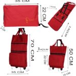 Ent Çanta MİNE Model Sessiz tekerlekli , Çok Fonksiyonlu,  Katlanabilir Teleskobik Kollu Seyahat ve Alışveriş Çantası-Kırmızı - Görsel 5