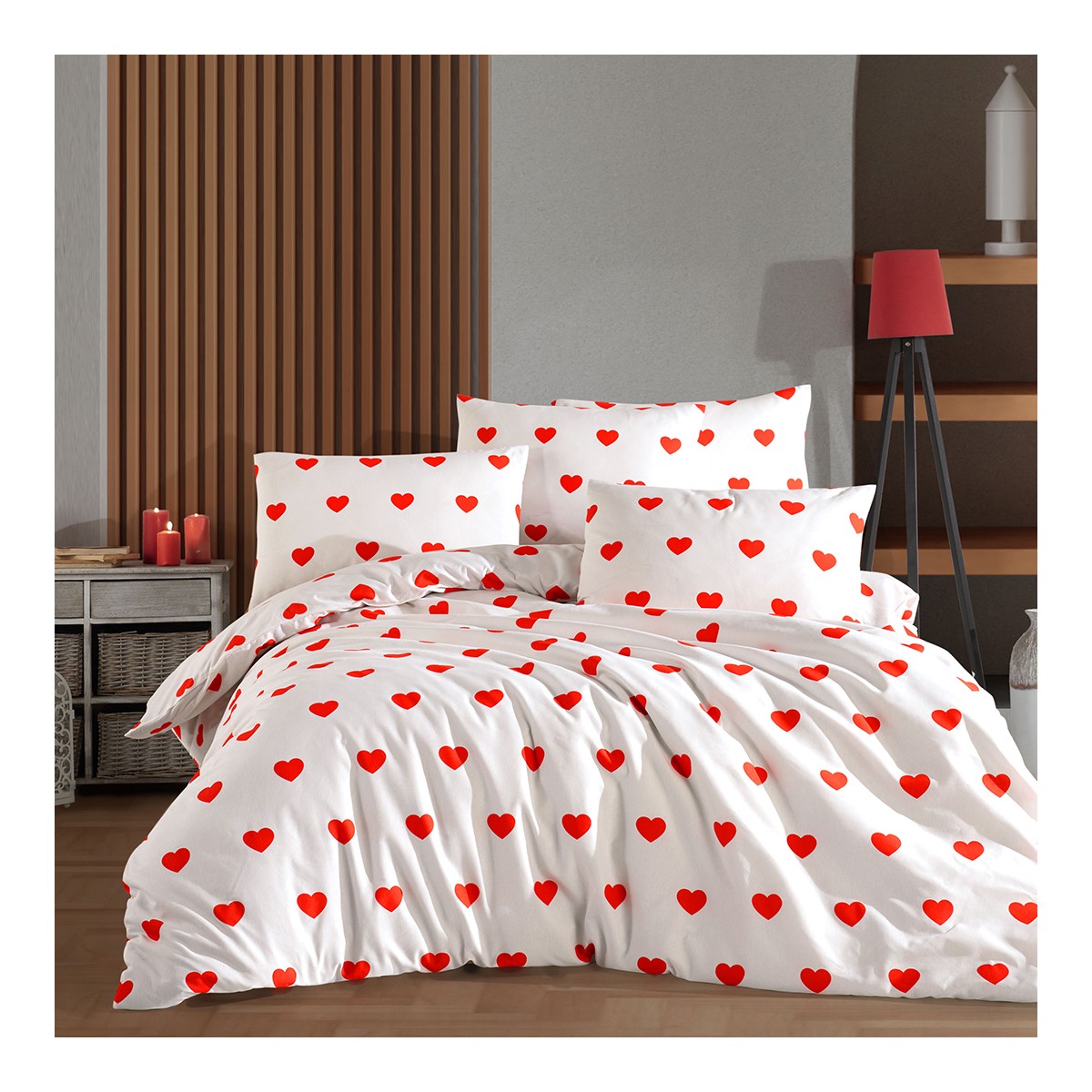 110000694687103.jpg Lief Home Ranforce Kumaşından Kalpli Çift Kişilik Nevresim Seti | 200X220 - Görsel 1