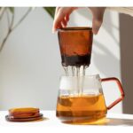 Morponi Borosilikat Cam Süzgeçli ve Cam Kapaklı Kupa 350 ml Amber - Görsel 2