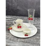 Yzhome 2 Kişilik Kiraz Porselen Kahve Fincan Takımı Seti Kahve Yanı Bardak ve Sunum Tepsi