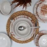 Arna Porselen Ekose 48 Parça 12 Kişilik Karamel Yemek Takımı Düz