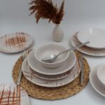 Arna Porselen Ekose 16 Parça 4 Kişilik Karamel Yemek Takımı Düz - Görsel 2