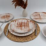 Arna Porselen Ekose 16 Parça 4 Kişilik Karamel Yemek Takımı Düz - Görsel 3