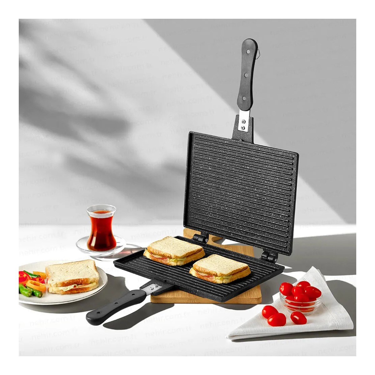 110000705795164.jpg Nehir Nehir Alüminyum Döküm Lüks Maxi Büyük Boy Tost Tavası - Görsel 1