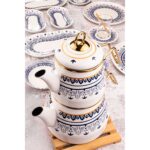 Bambum Emaye Çaydanlık Seti Bambu Desenli Yüksek Isıya Dayanıklı 1 lt Demlik 2 lt Alt Isıtıcı - Görsel 2