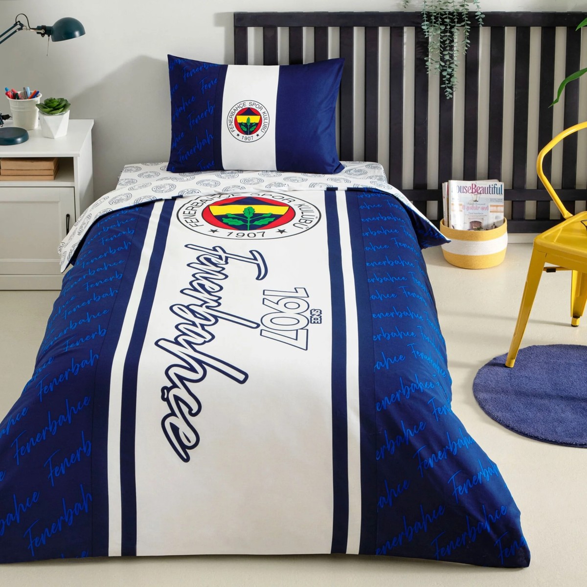 110000712291255.jpg Taç Fenerbahçe 1907 Glow Tek Kişilik 120X200 Lastikli Çarşaflı Nevresim Takımı - Görsel 1