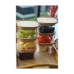 Bambum Duo 400ML 6'lı Bambu Tepsili Bambu Vakumlu Kapaklı Cam Kahvaltılık - Görsel 2