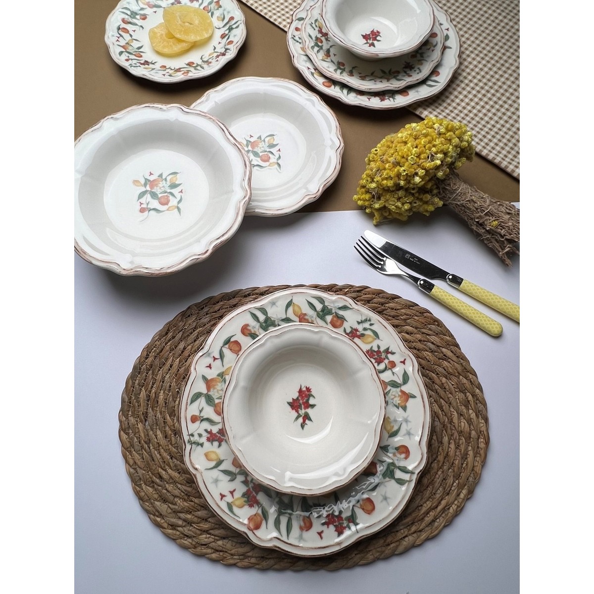 110000726815295.jpg Tabak Evi Porselen Fulya Food Garden Yemek Takımı 6 Kişilik 24 Parça - Görsel 1