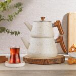 Schafer Solea 3 Parça Krem Çaydanlık Takımı Dayanıklı Granit Kaplama ve Ergonomik Sap