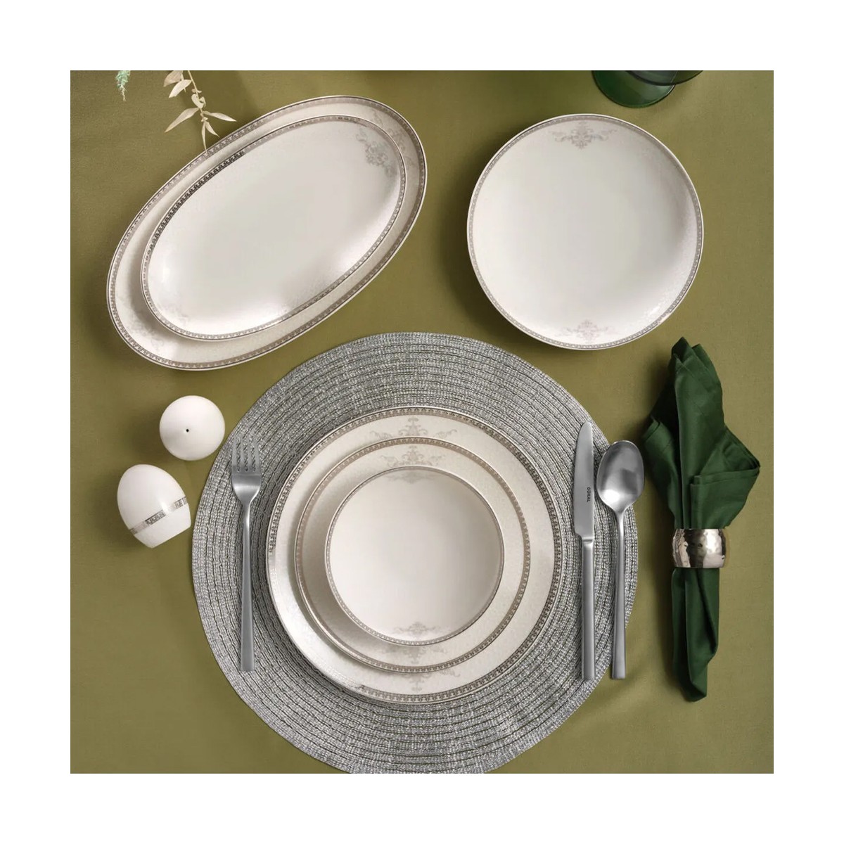 110000734741370.jpg Güral Porselen ATINA-65781 Bantlı 54 Parça 12 Kişilik Porselen Yemek Takımı - Görsel 1