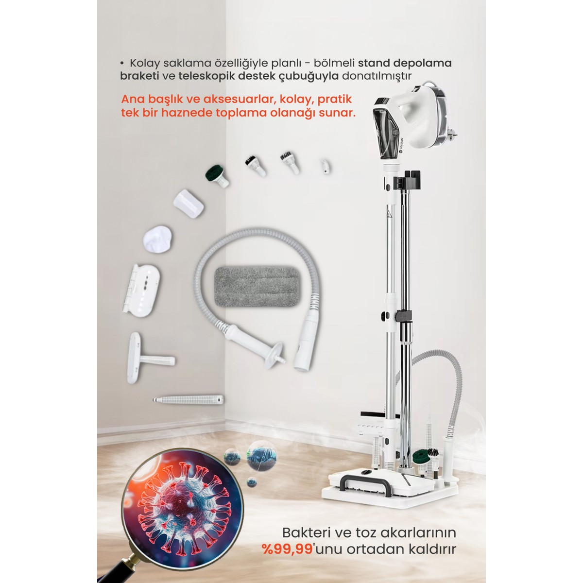 110000735984643.jpg Youban Çok Fonksiyonlu Standlı Buharlı Temizlik Makinesi KF1804 - Görsel 1